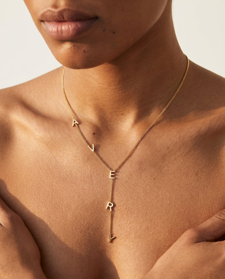 Personalized Gold Name Lariat Necklace - Dainty Letter Jewelry