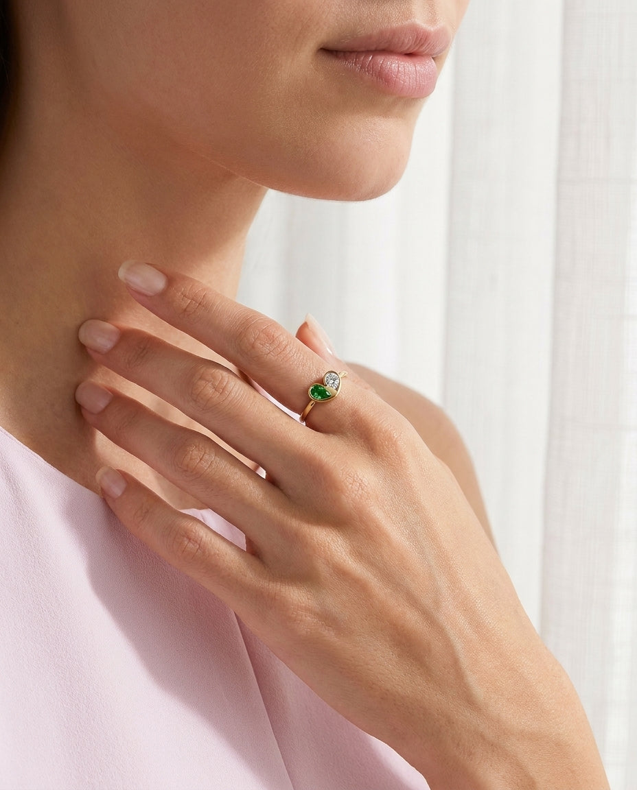 Birthstone Heart Toi et Moi Gold Ring - Birthstone Jewelry