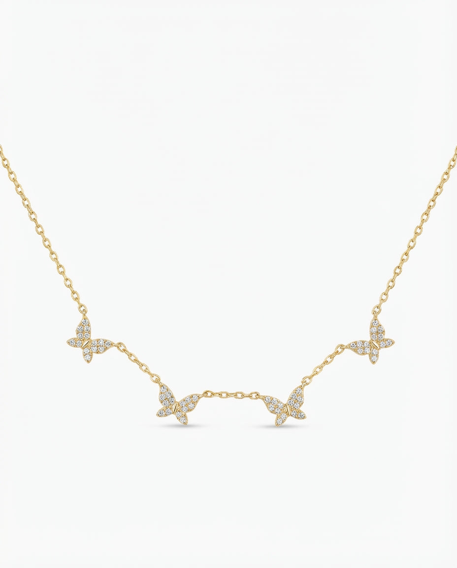 Dainty Pavé Diamond Butterfly Station Necklace in Gold