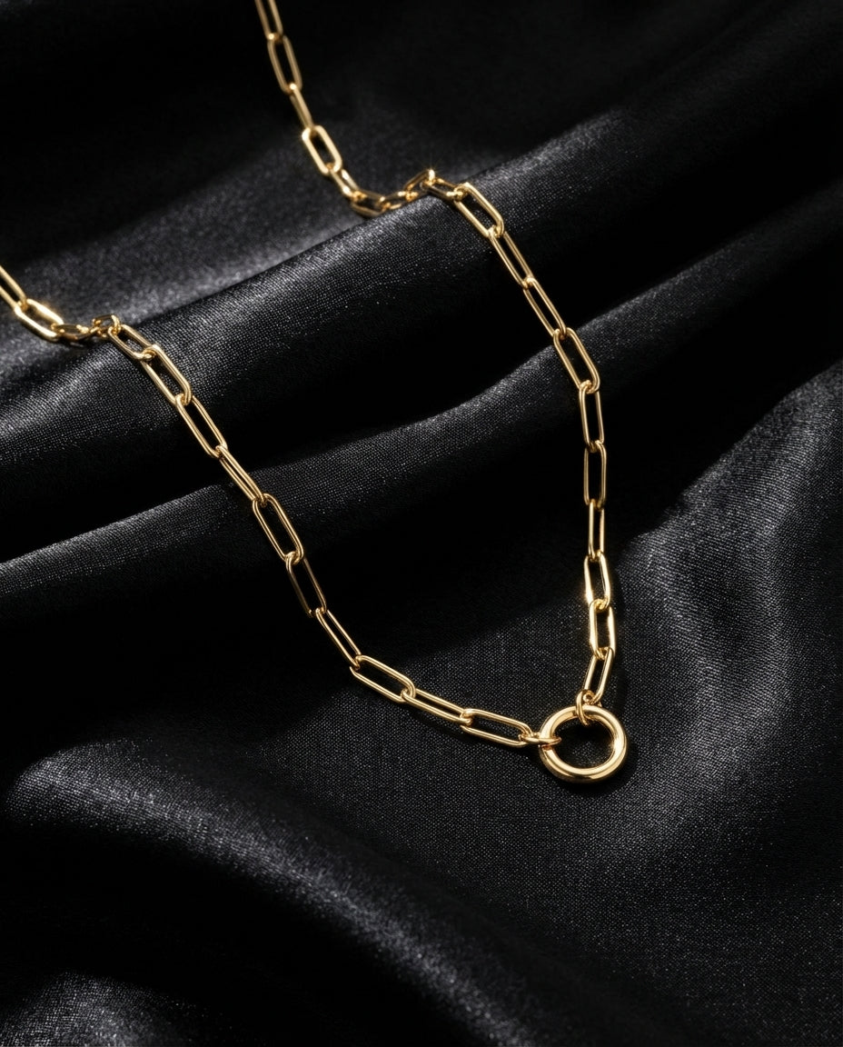 Eternity Circle Gold Paperclip Chain Necklace