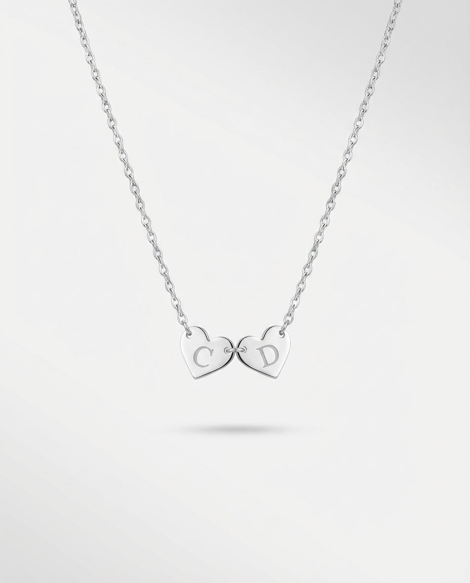 Personalized Double Heart Initial Necklace - Dainty Gold Jewelry