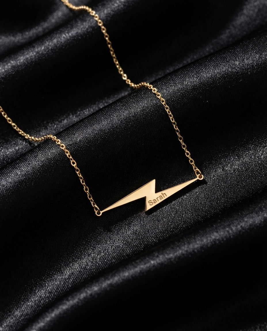 Personalized Lightning Bolt Name Necklace - Gold Finish