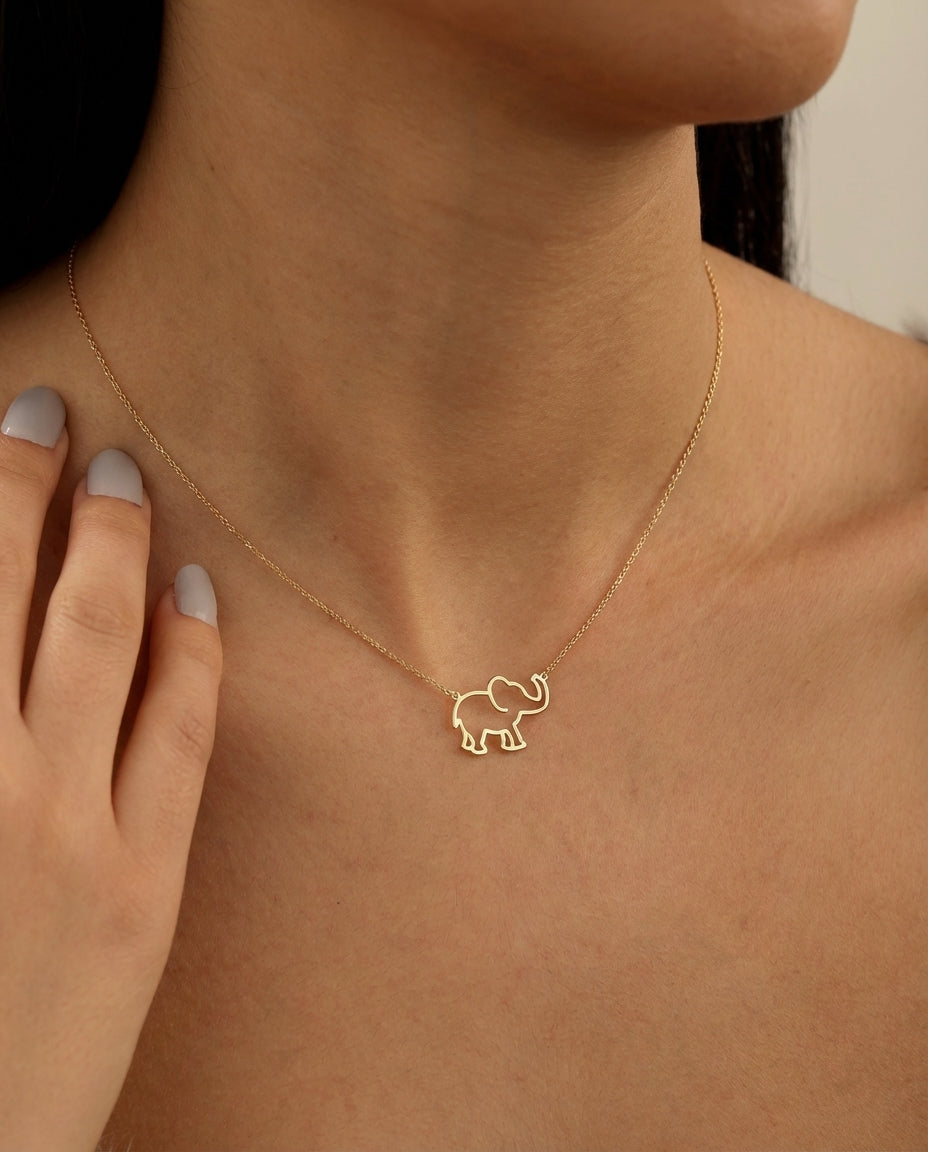 Minimalist Gold Elephant Necklace | Dainty Animal Charm Jewelry
