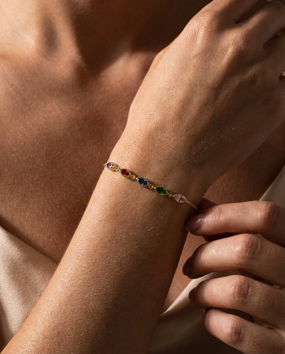 Vibrant Rainbow Marquise Crystal Gold Bracelet