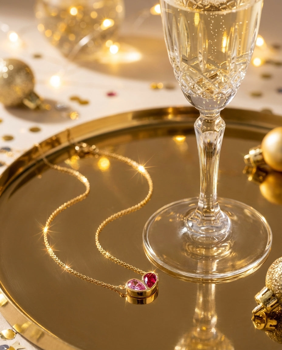 Gold Toi et Moi Heart Birthstone Necklace