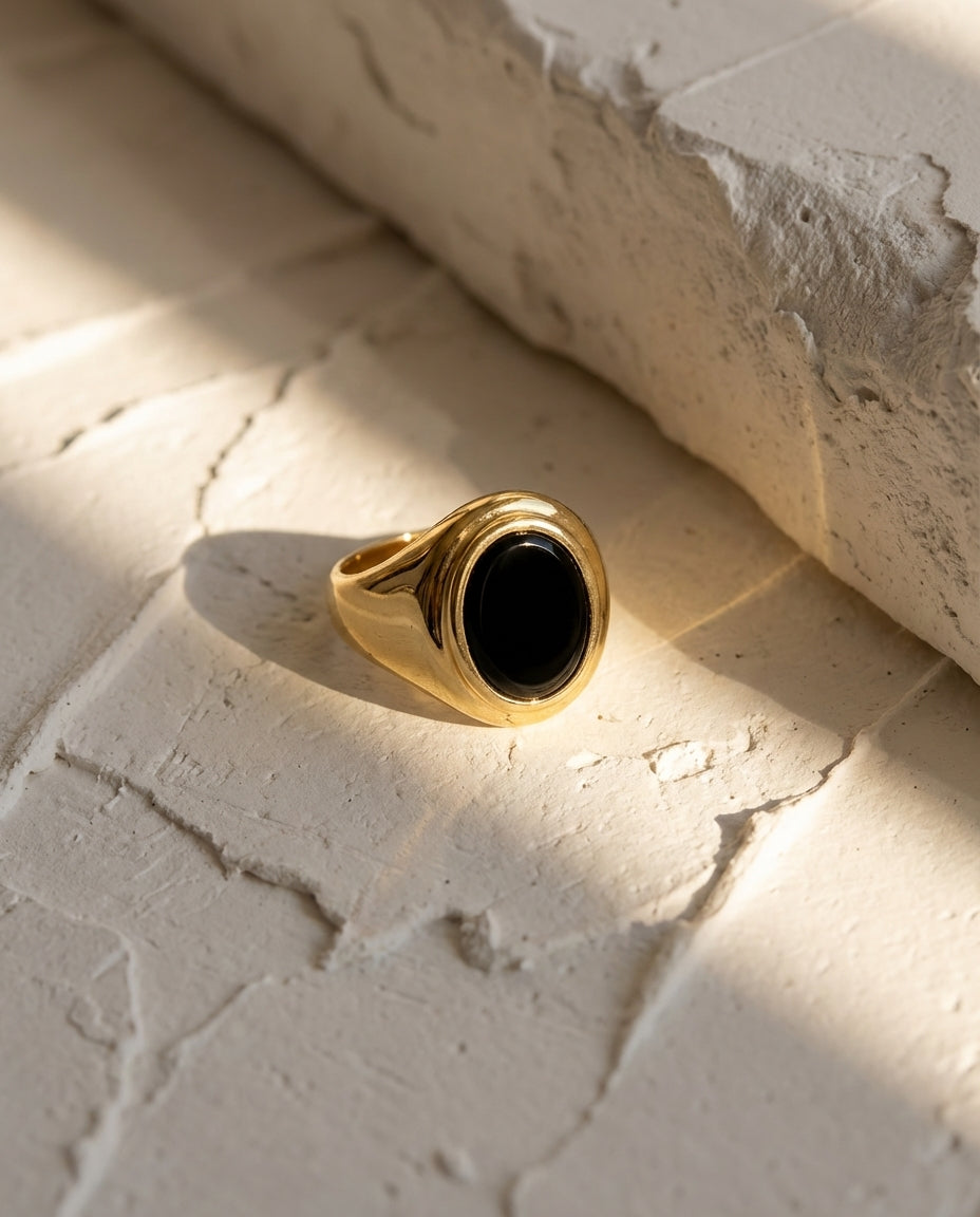 Classic Gold Signet Ring with Black Onyx