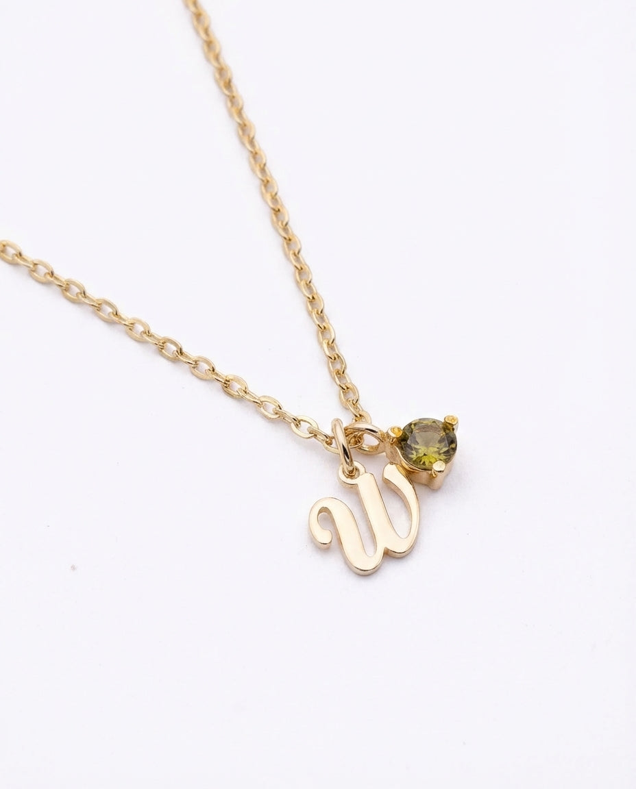 Personalized Initial & Birthstone Necklace in Gold