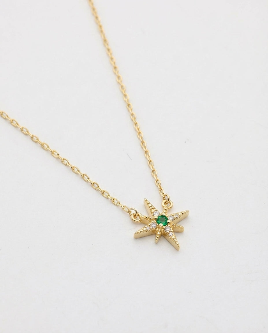 Emerald Starburst Gold Pendant Necklace | Celestial Jewelry