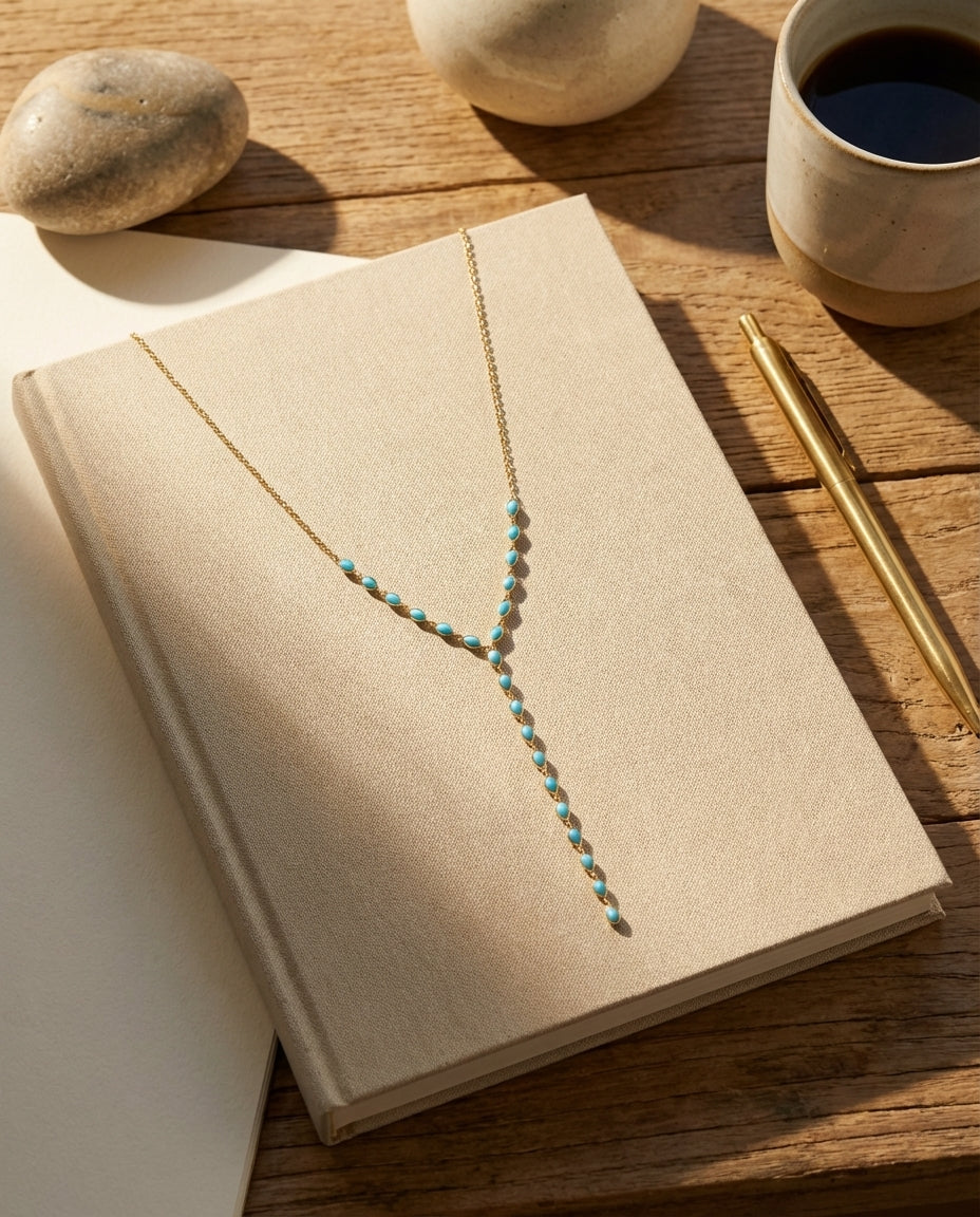 Dainty Turquoise & Gold Lariat Y-Necklace