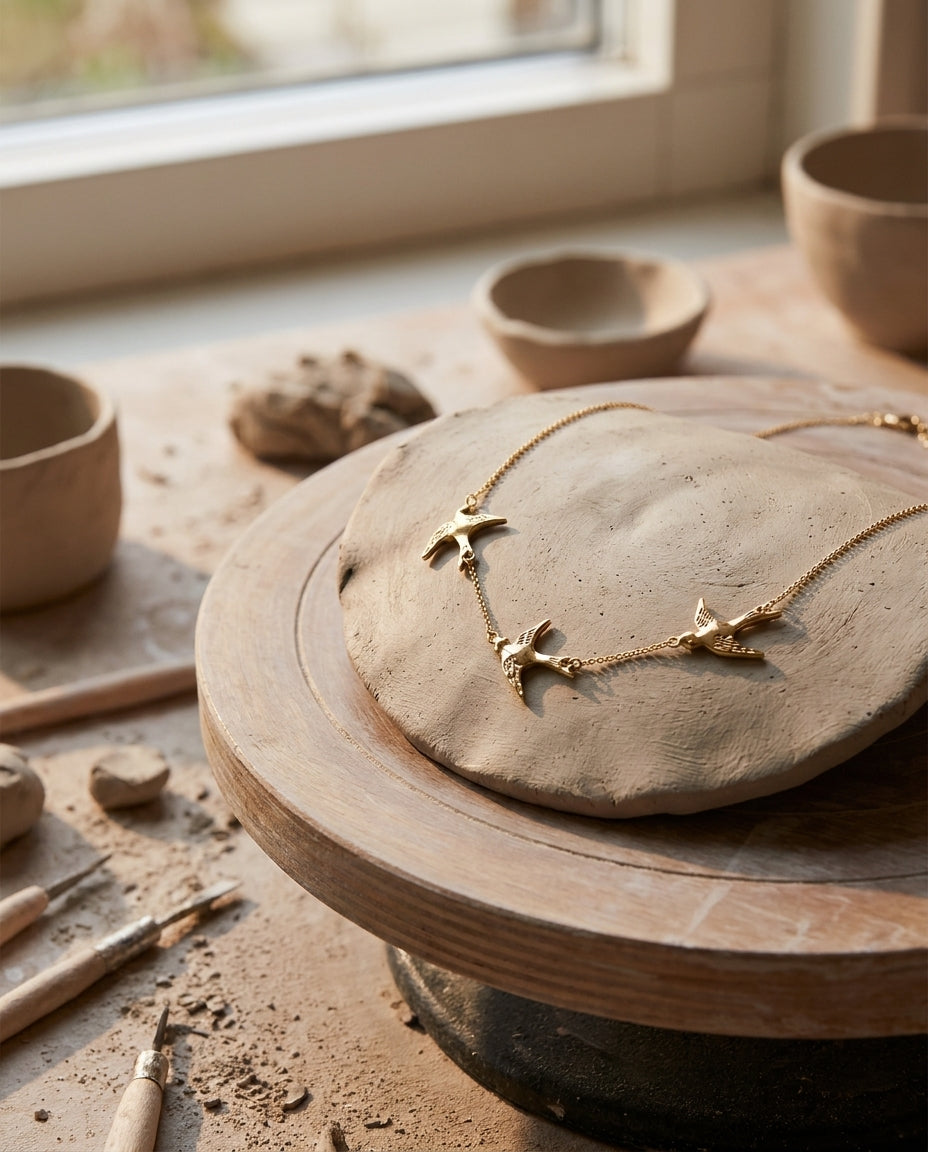 Dainty Gold Swallow Flight Necklace - Minimalist Bird Charm Jewelry