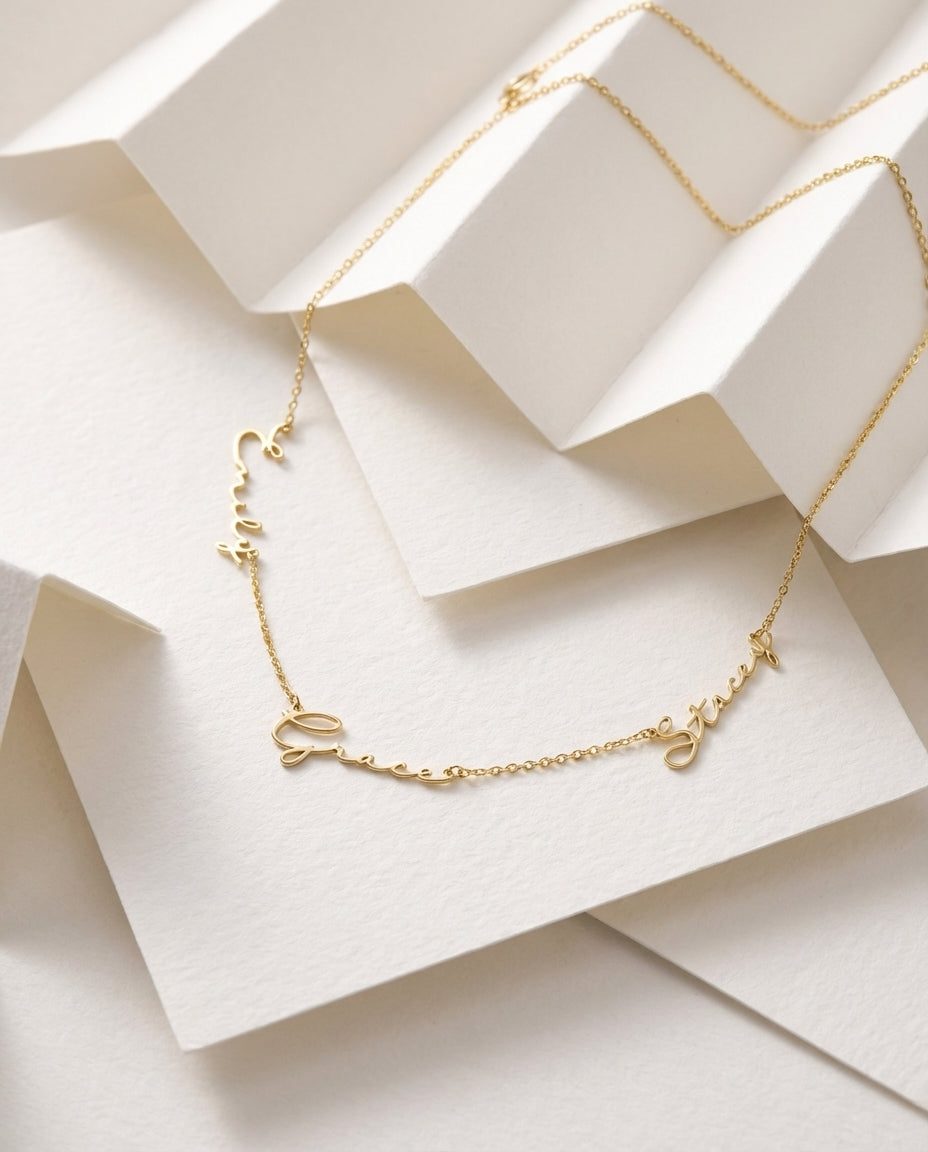 Custom Multiple Name Necklace - Personalized Gold Family Jewelry
