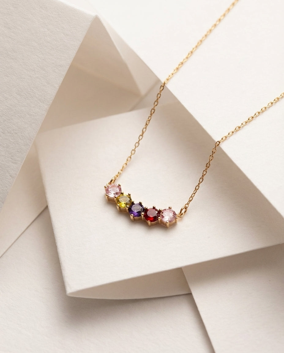 Personalized Gold Family Birthstone Bar Necklace