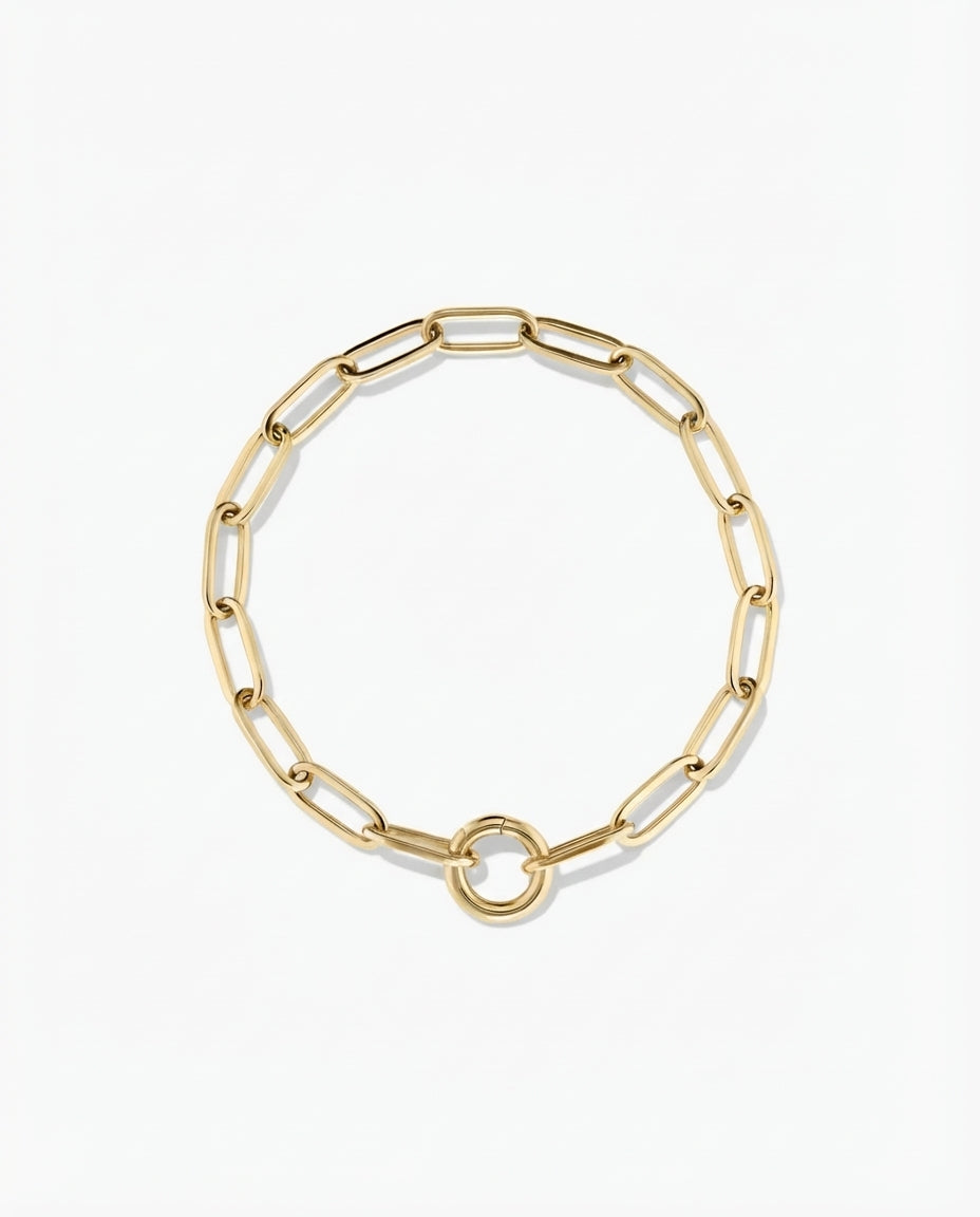 Gold Link Chain Bracelet with Circle Clasp