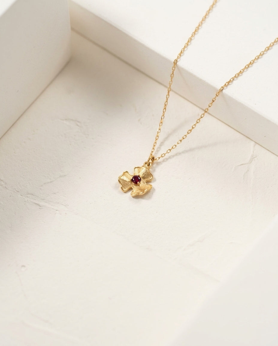 Gold Poppy Flower Necklace with Birthstone