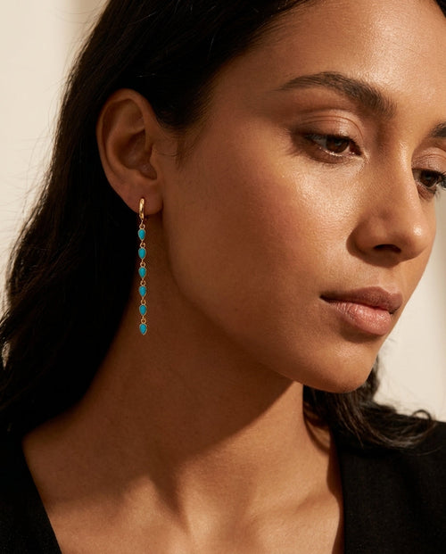 Turquoise Teardrop Cascade Gold Dangle Earring