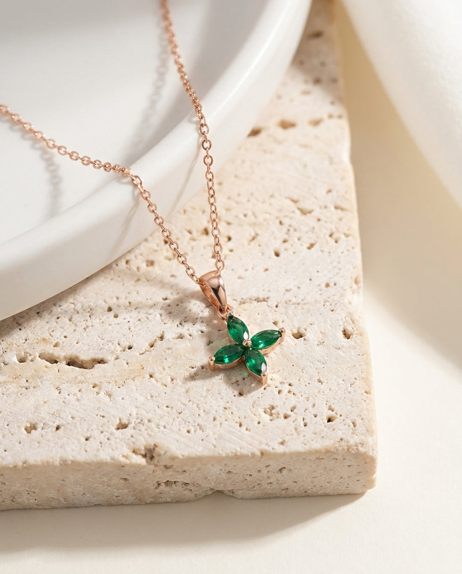 Gold Birthstone Clover Pendant Necklace