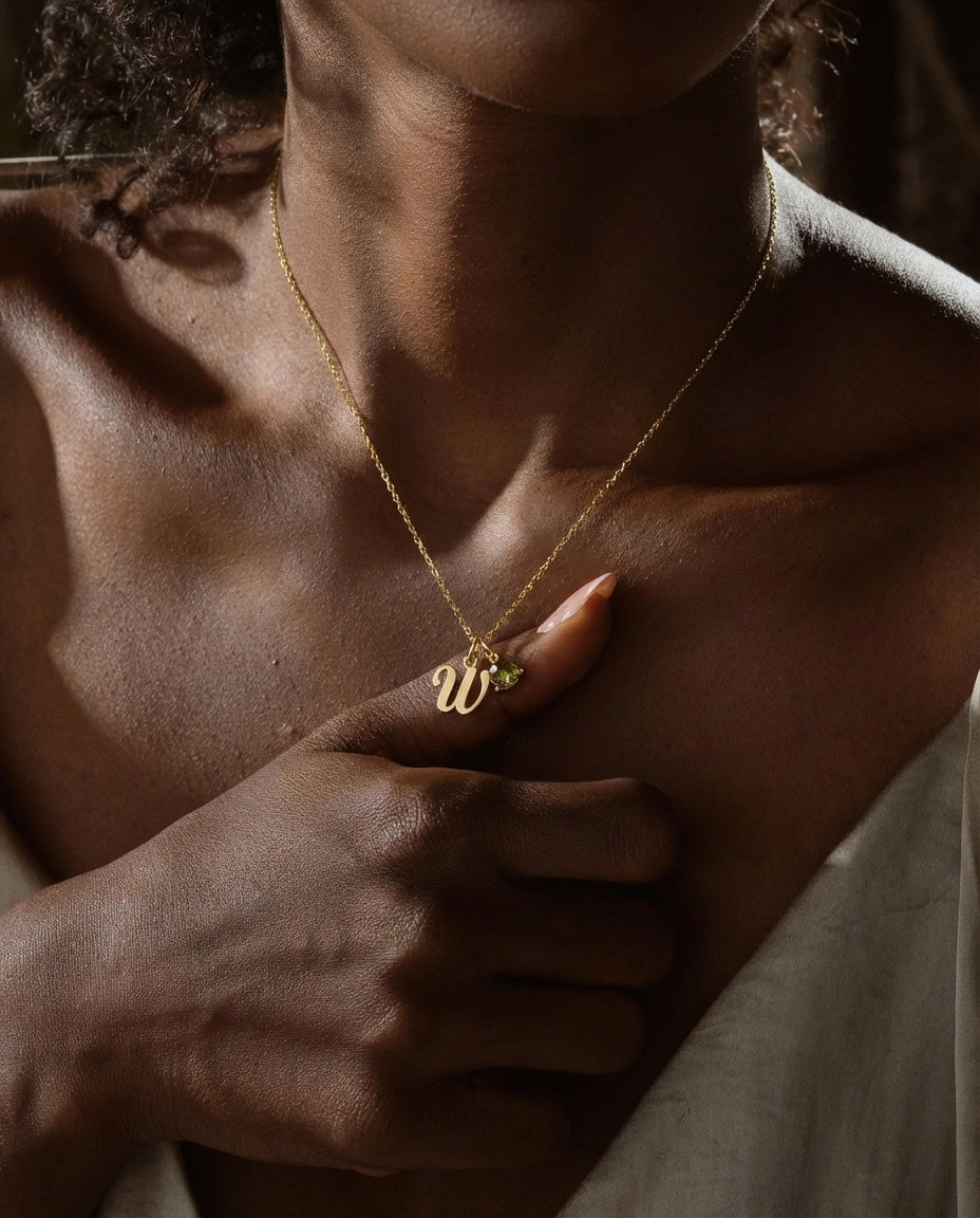 Personalized Initial & Birthstone Necklace in Gold