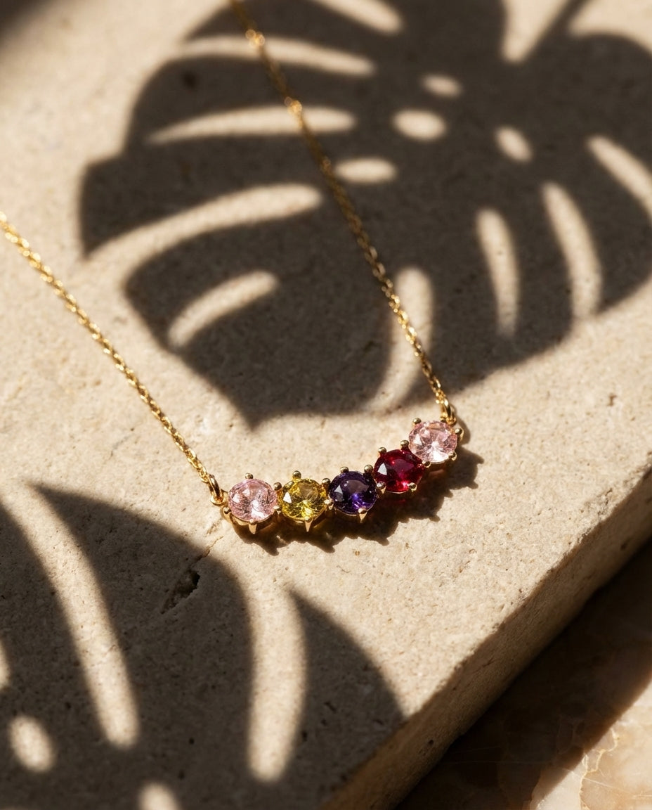 Personalized Gold Family Birthstone Bar Necklace