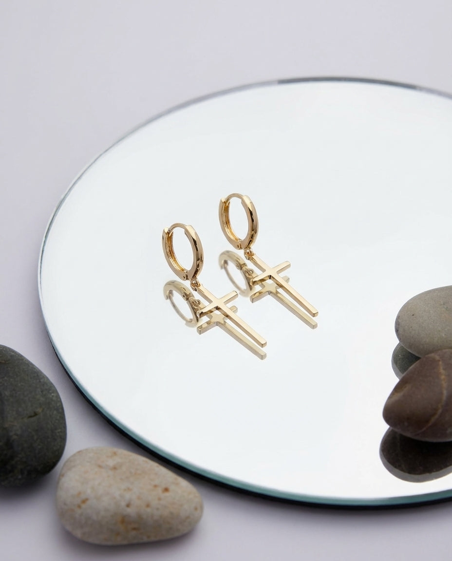 Gold Cross Dangle Hoop Earrings | Minimalist Faith Jewelry