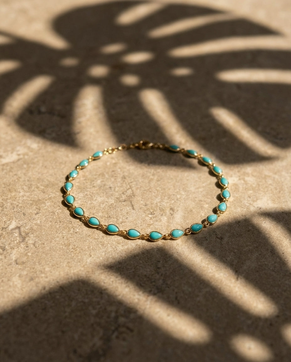 Delicate Teardrop Turquoise Gold Chain Bracelet
