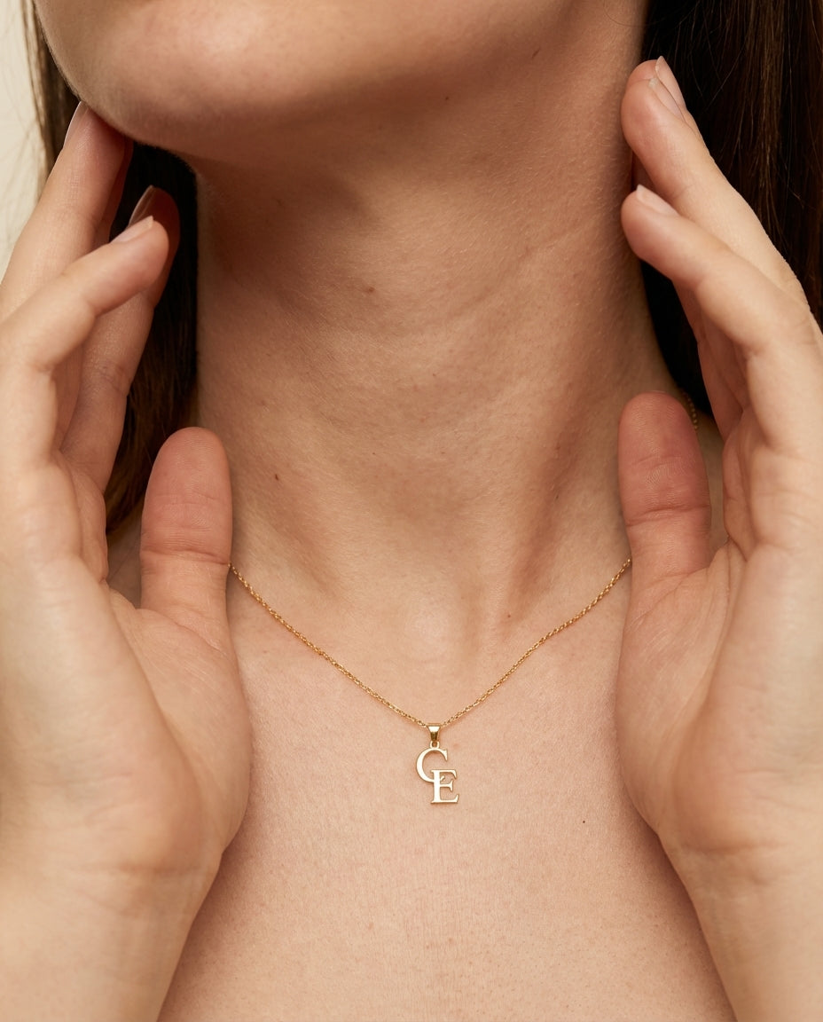 Personalized Two Initial Gold Necklace - Custom Letter Pendant Gift