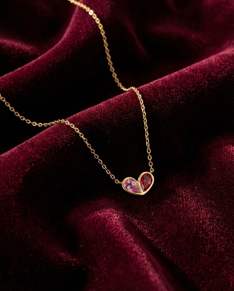 Gold Toi et Moi Heart Birthstone Necklace