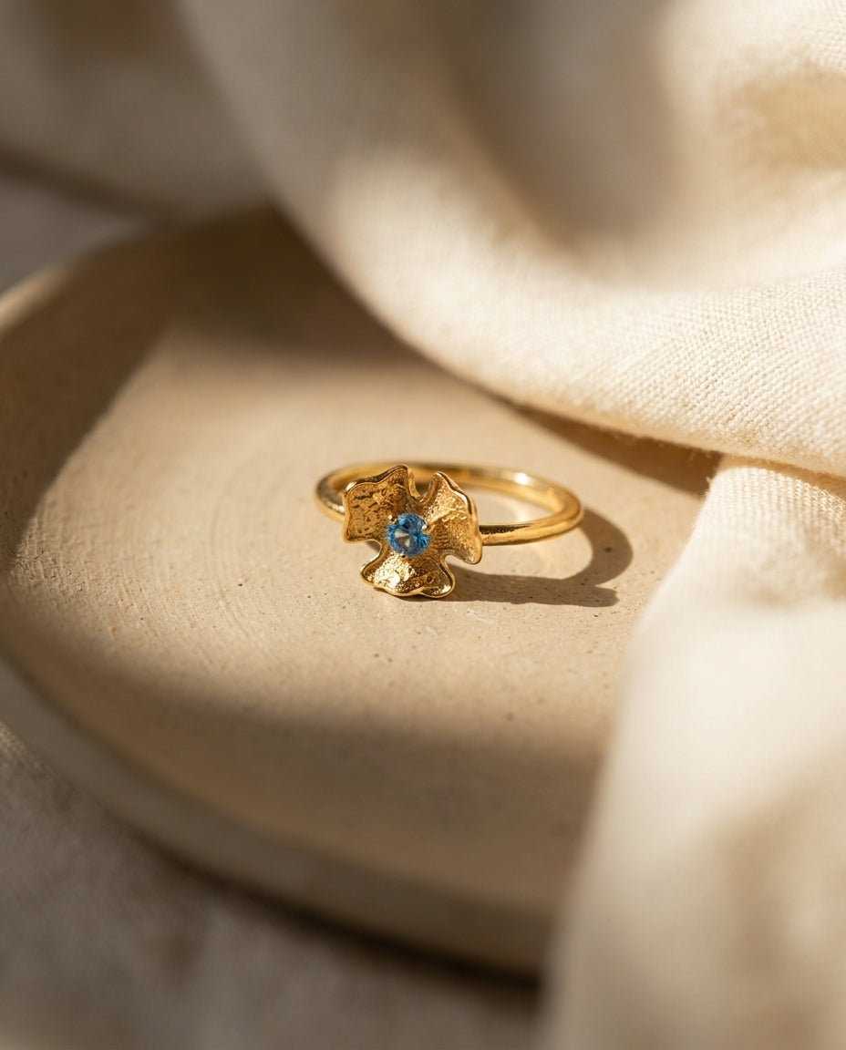 Artisan Gold Pansy Ring with Birthstone Ring