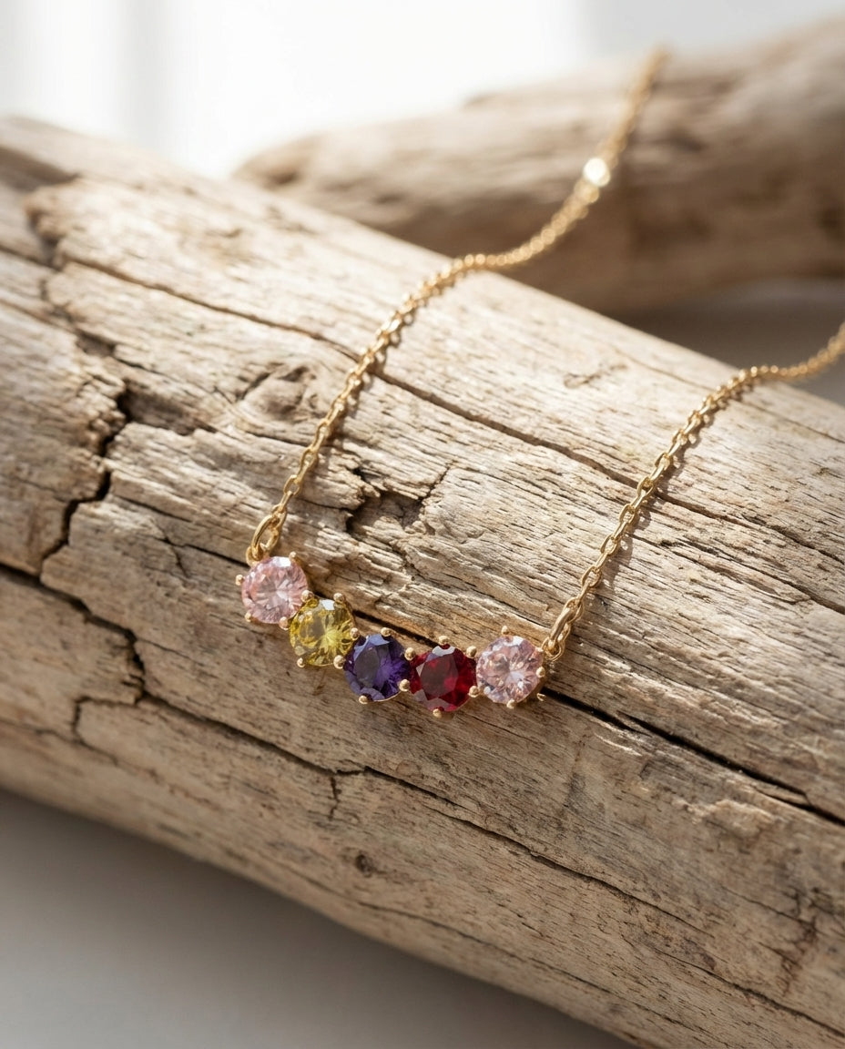 Personalized Gold Family Birthstone Bar Necklace