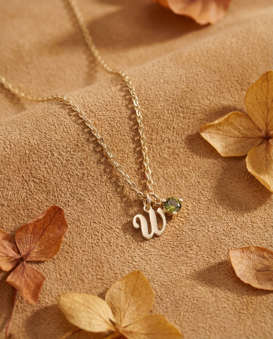 Personalized Initial & Birthstone Necklace in Gold