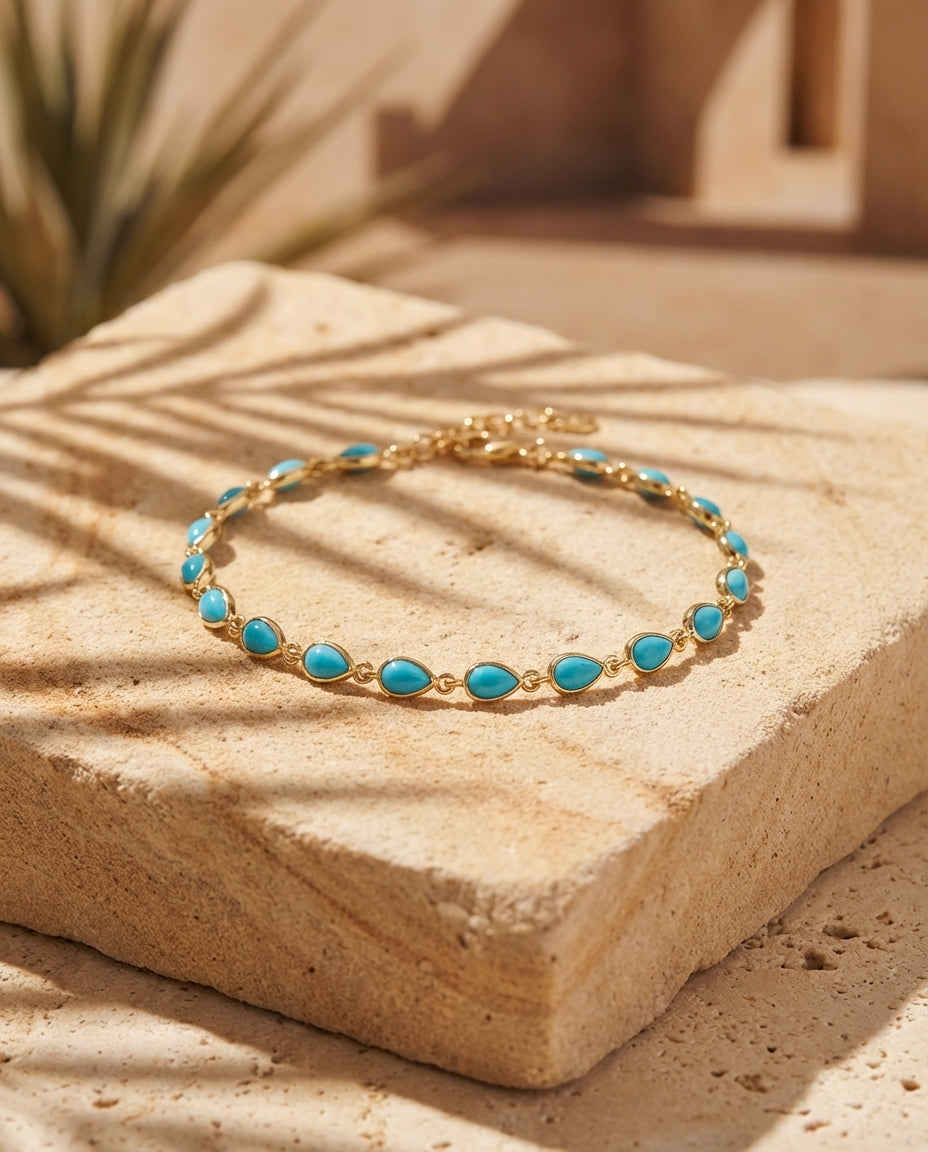 Delicate Teardrop Turquoise Gold Chain Bracelet