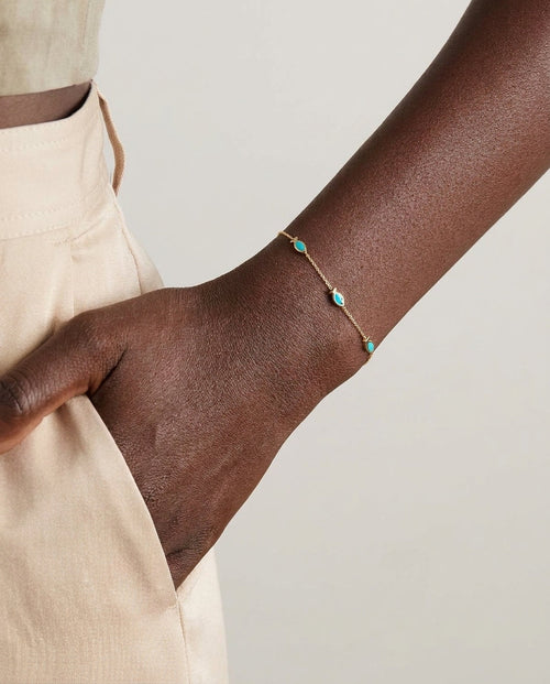 Dainty Gold Bracelet with Turquoise Fish Charms