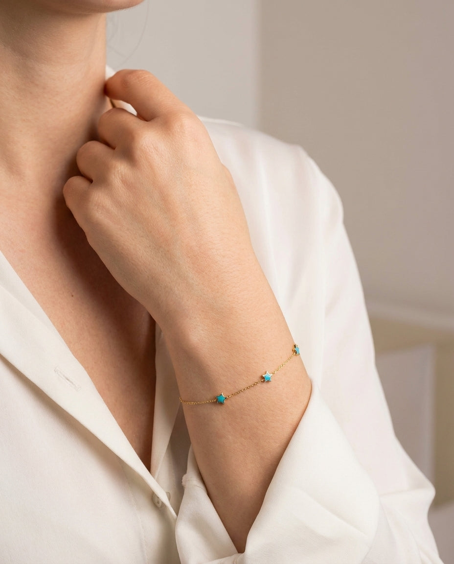 Dainty Gold Bracelet with Turquoise Stars
