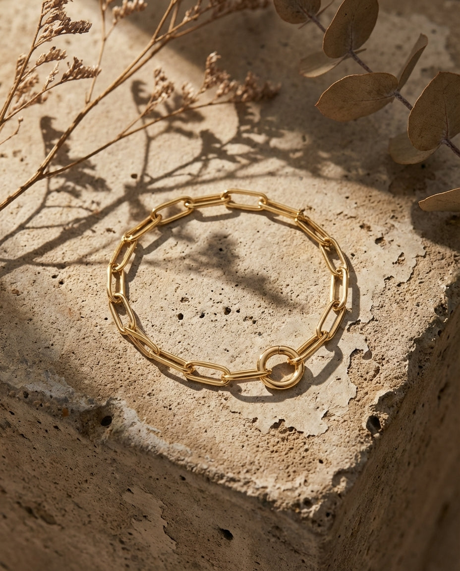 Gold Link Chain Bracelet with Circle Clasp