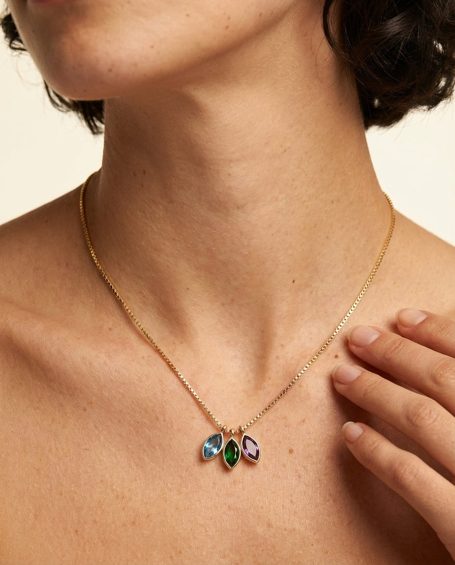 Personalized Gold Family Birthstone Leaf Necklace