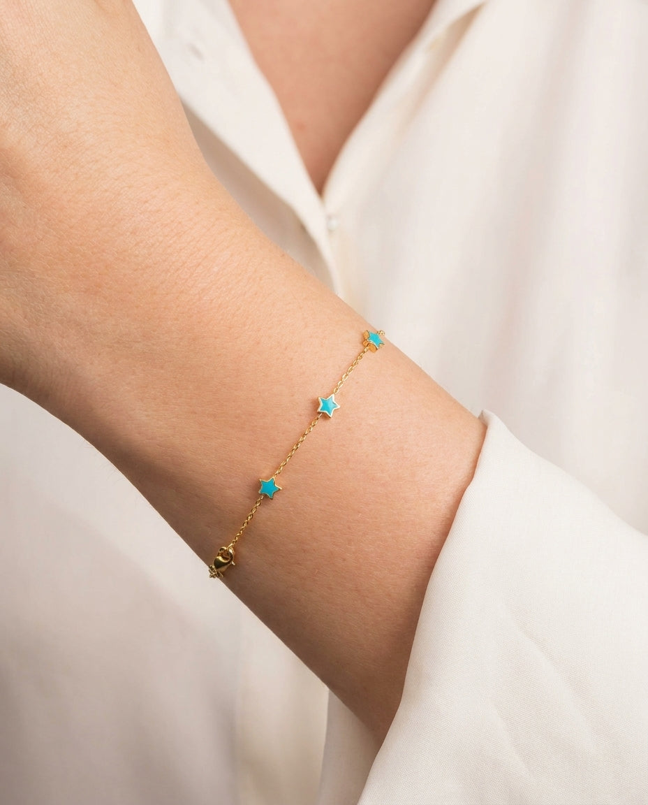 Dainty Gold Bracelet with Turquoise Stars