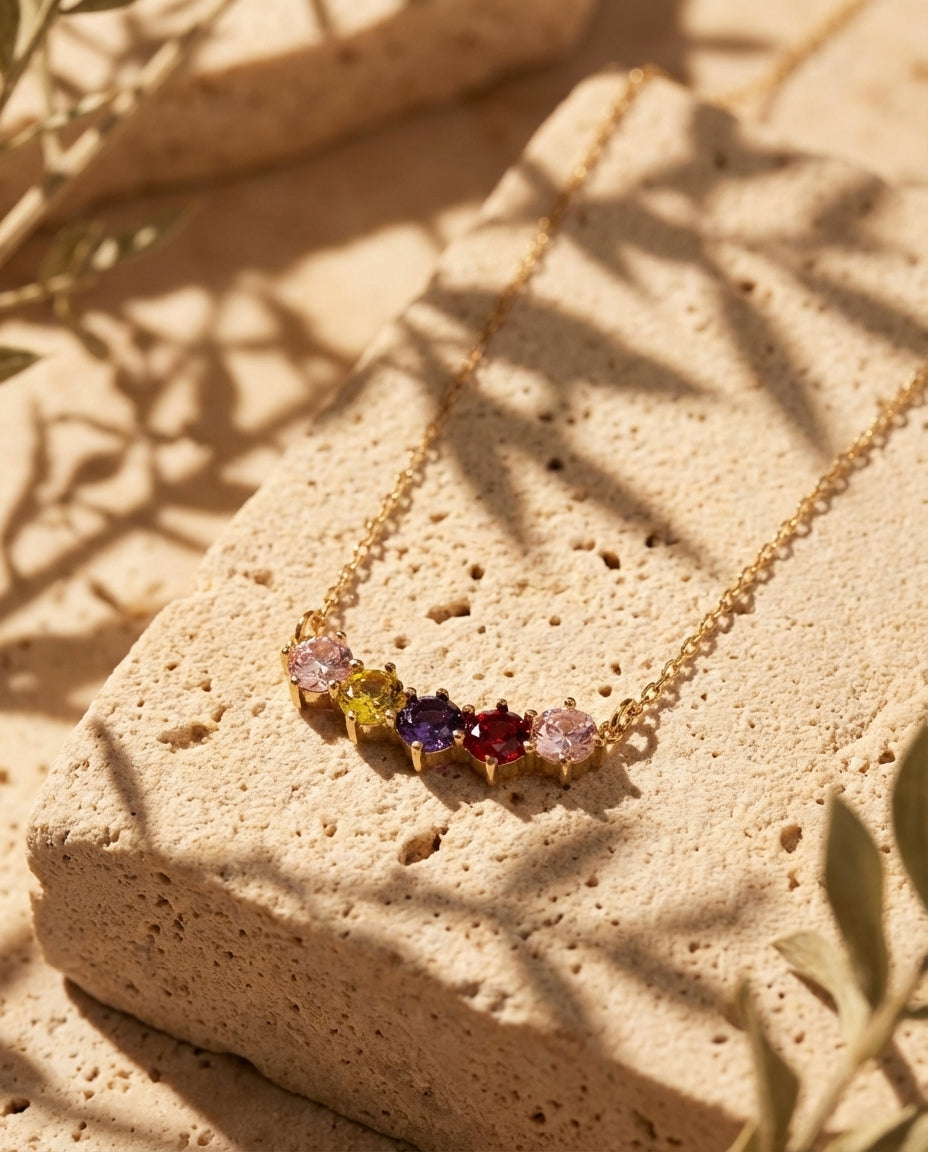 Personalized Gold Family Birthstone Bar Necklace