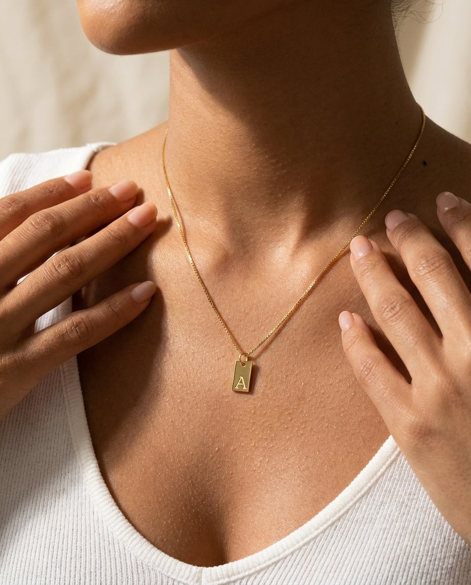 Dainty Gold Initial Tag Necklace | Personalized Jewelry