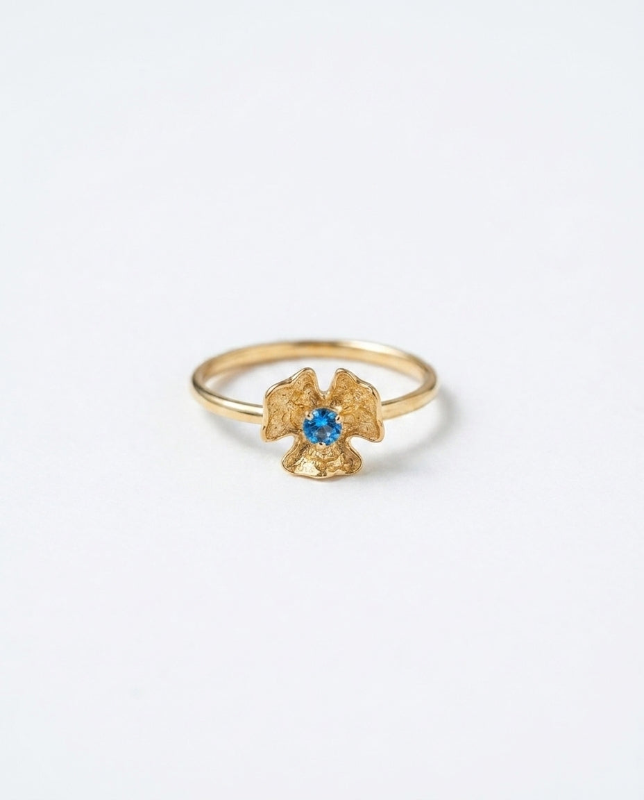 Artisan Gold Pansy Ring with Birthstone Ring