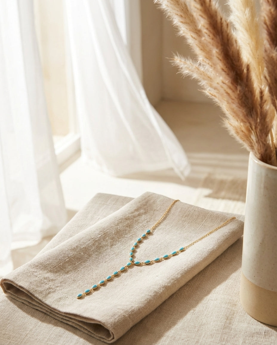 Dainty Turquoise & Gold Lariat Y-Necklace