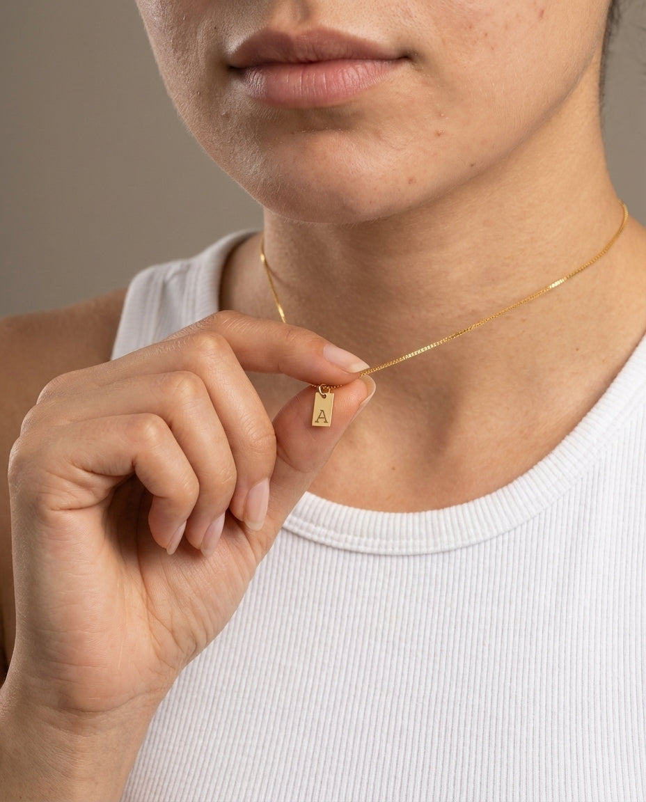 Dainty Gold Initial Tag Necklace | Personalized Jewelry