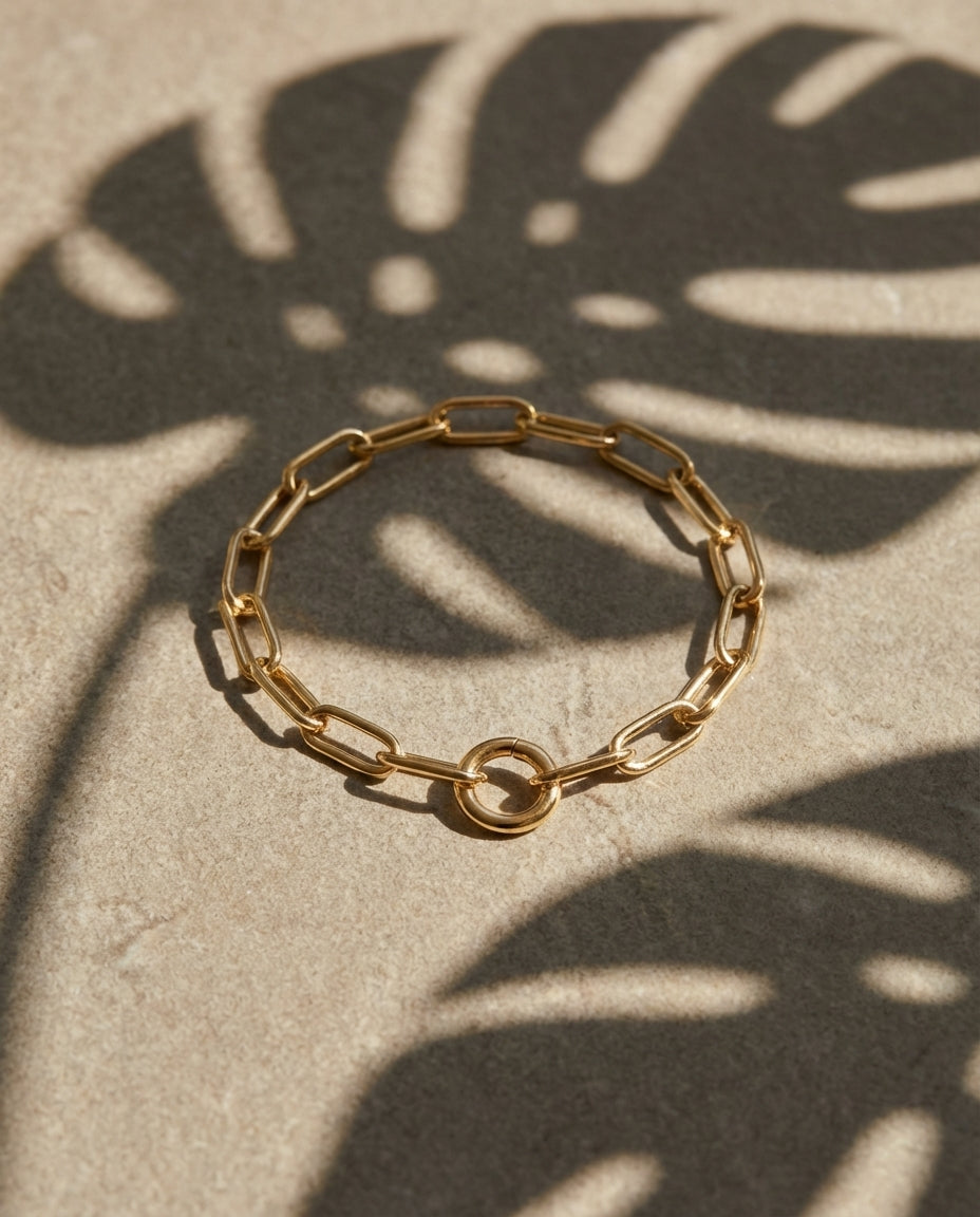 Gold Link Chain Bracelet with Circle Clasp
