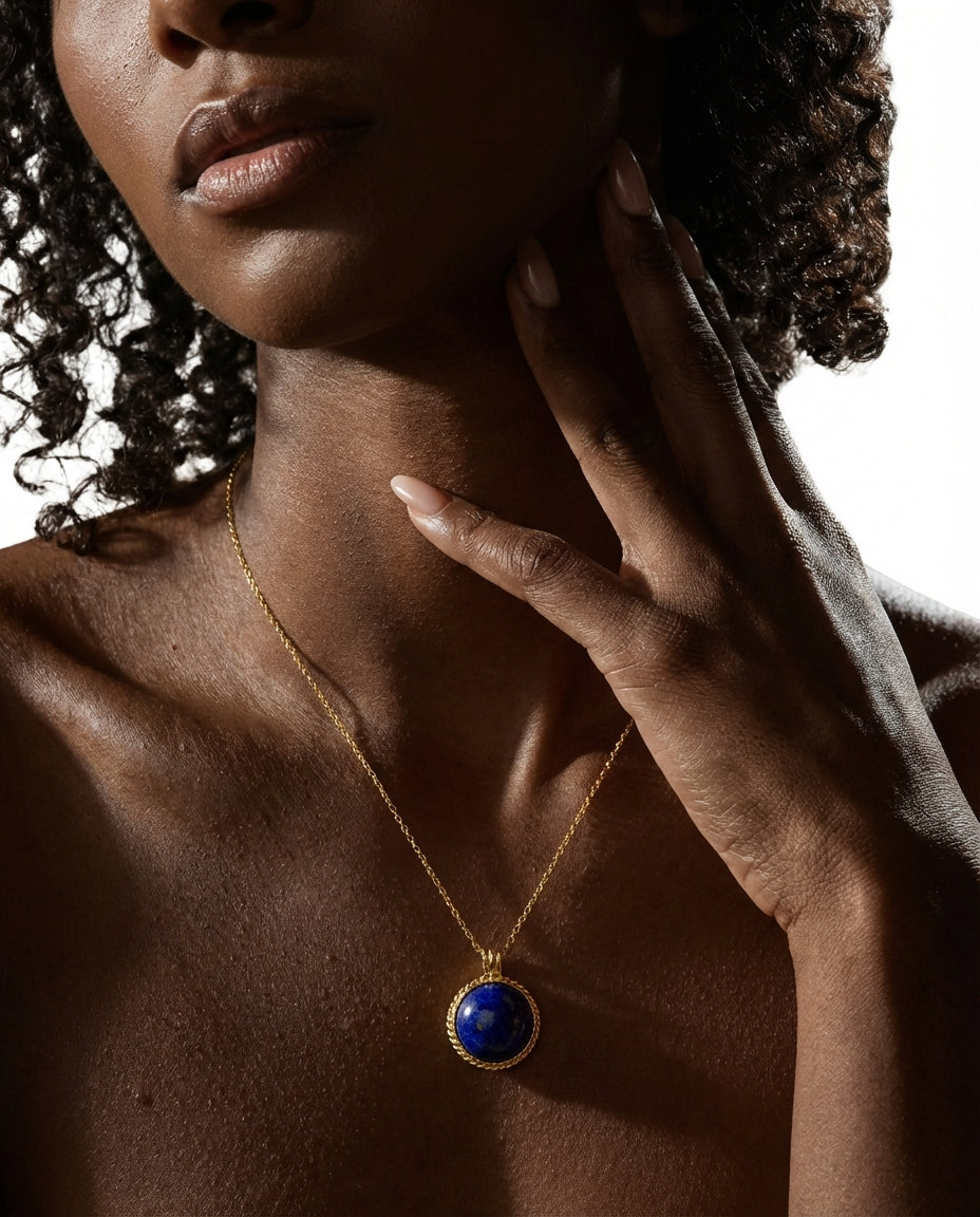 Vintage Lapis Lazuli Gold Pendant Necklace