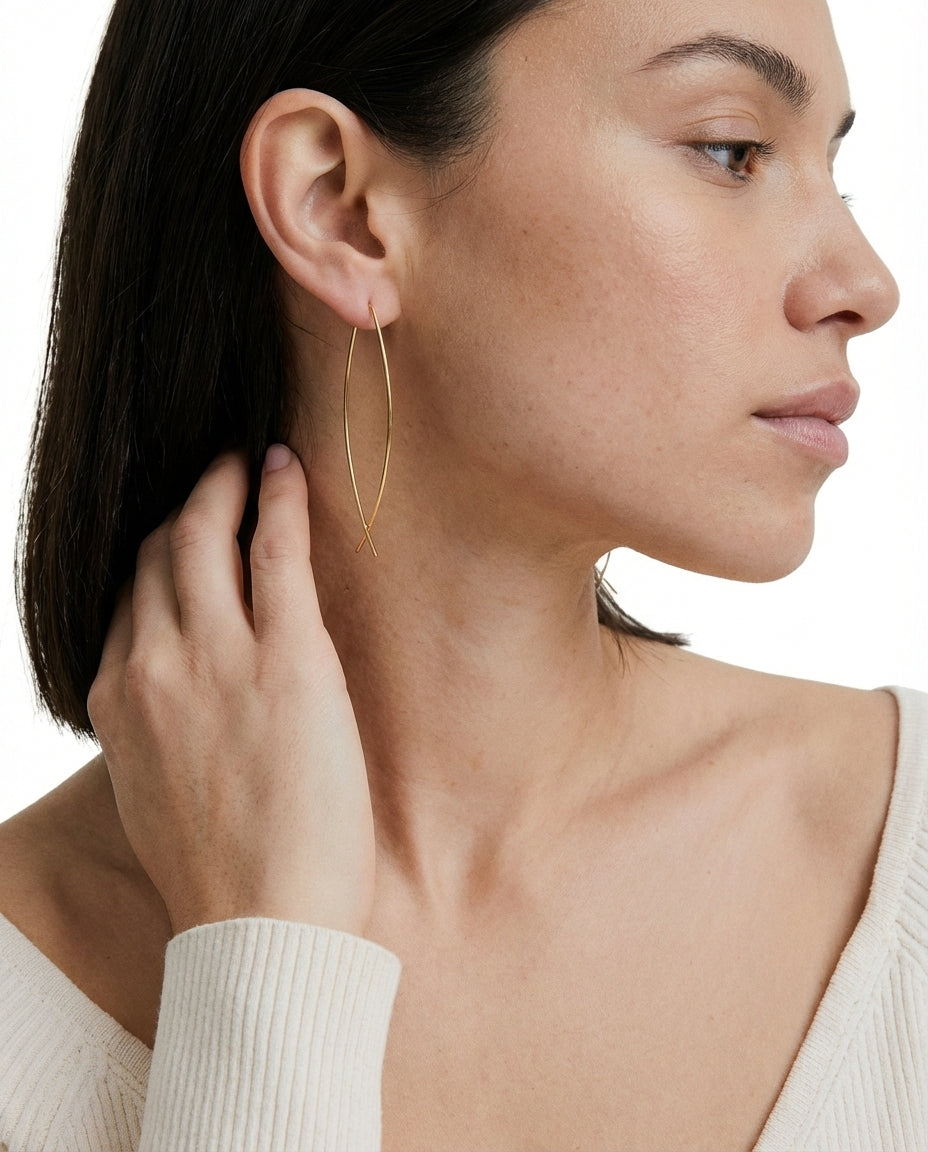 Elegant Gold Criss-Cross Arc Earrings