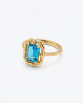 Vintage Gold Ring with Emerald Cut Blue Topaz