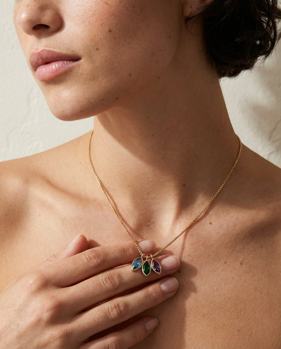 Personalized Gold Family Birthstone Leaf Necklace