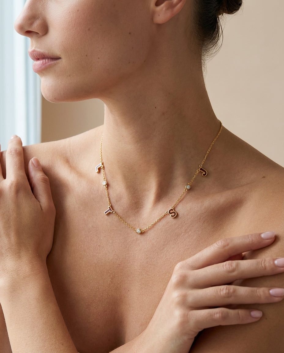 Personalized Gold Initial Necklace with Diamond Accents