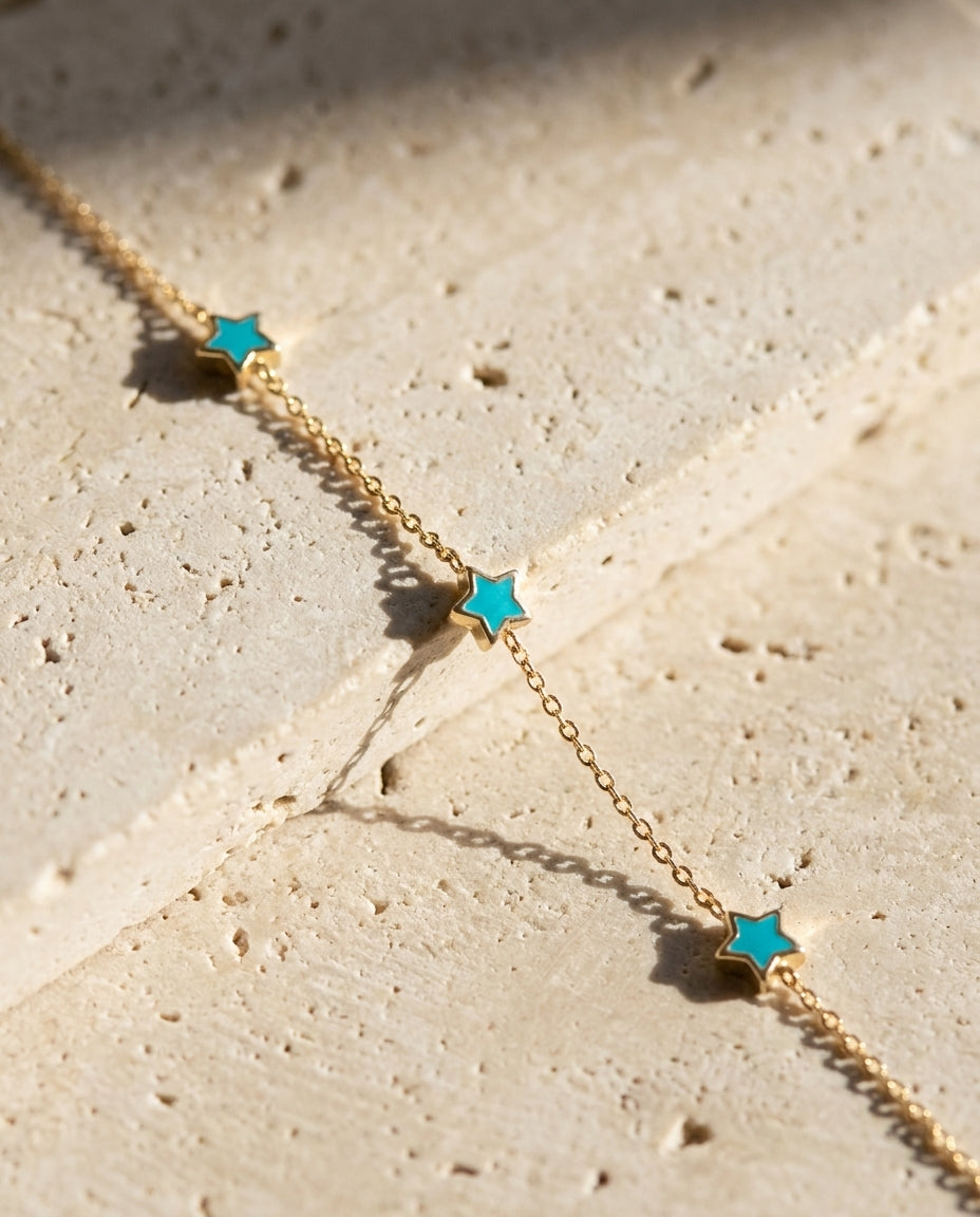 Dainty Gold Bracelet with Turquoise Stars