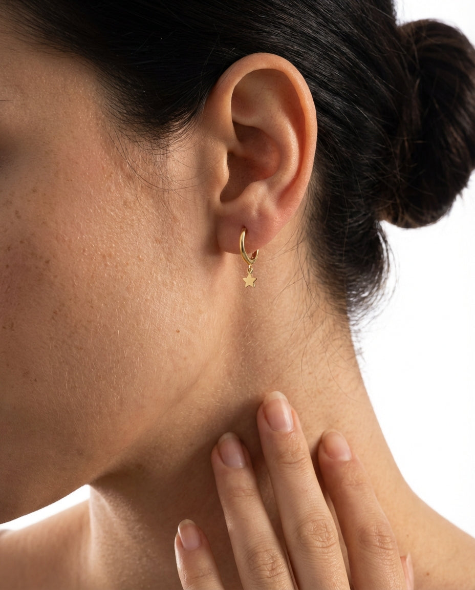 Dainty Star Charm Rose Gold Huggie Hoop Earring