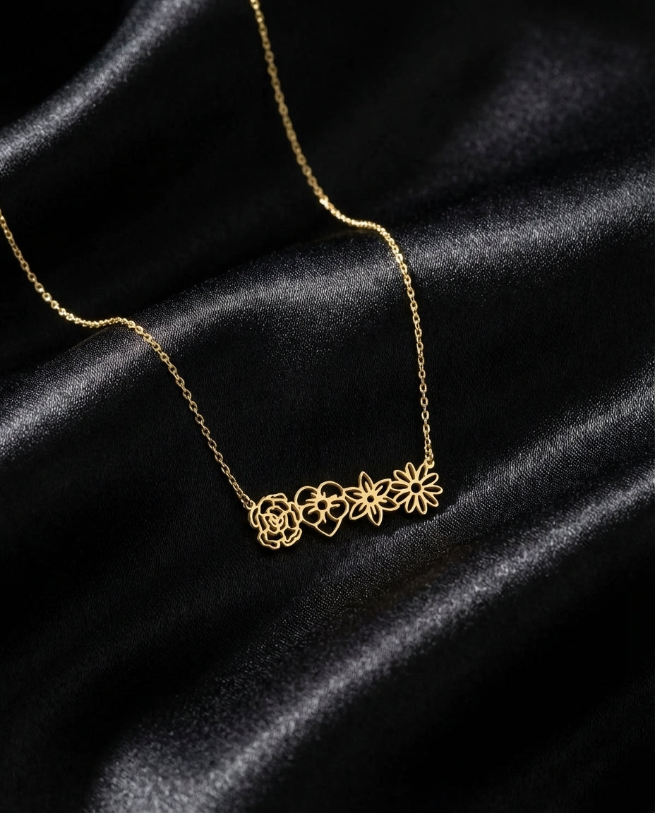 Dainty Gold Flower Bar Necklace | Minimalist Floral Jewelry