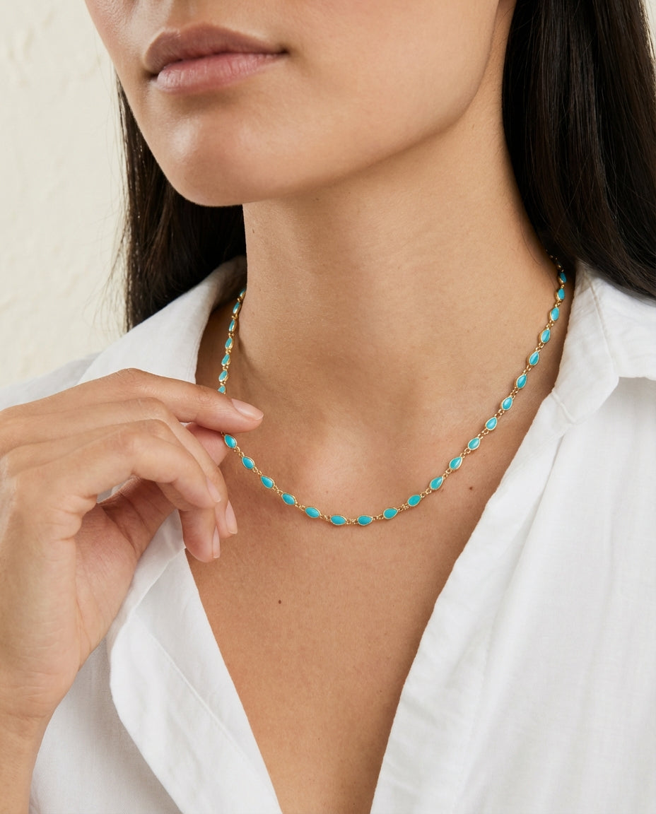 Dainty Turquoise & Gold Marquise Station Necklace